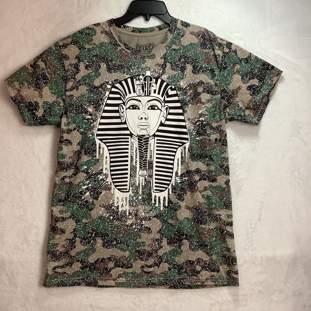 Fresh laundry Men's shirt size large Egyptian Pharaoh Camo  with paint splatter